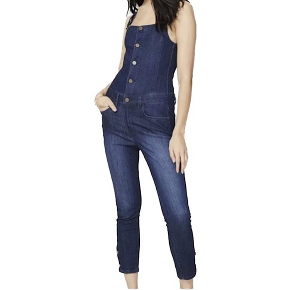NWT Rachel Roy Cropped Skinny Overall Ultramarine Wash - Picture 2 of 3